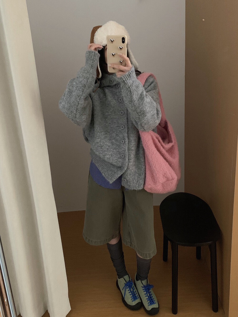 // 軟糯感連帽6色排扣毛衣