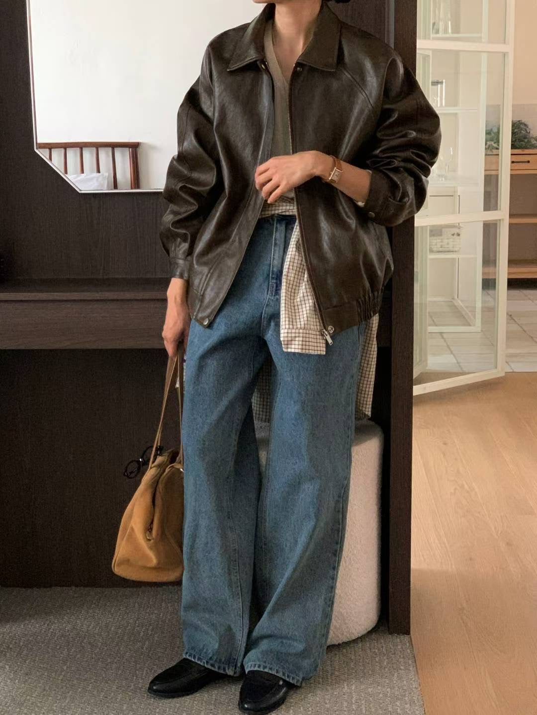 // premium denim全長loose fit牛仔褲