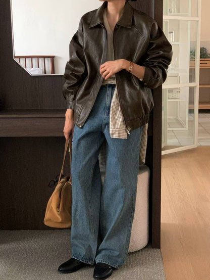 // premium denim全長loose fit牛仔褲