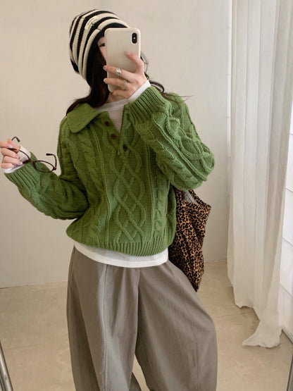 // 復古感重工麻花鈕扣翻領NT