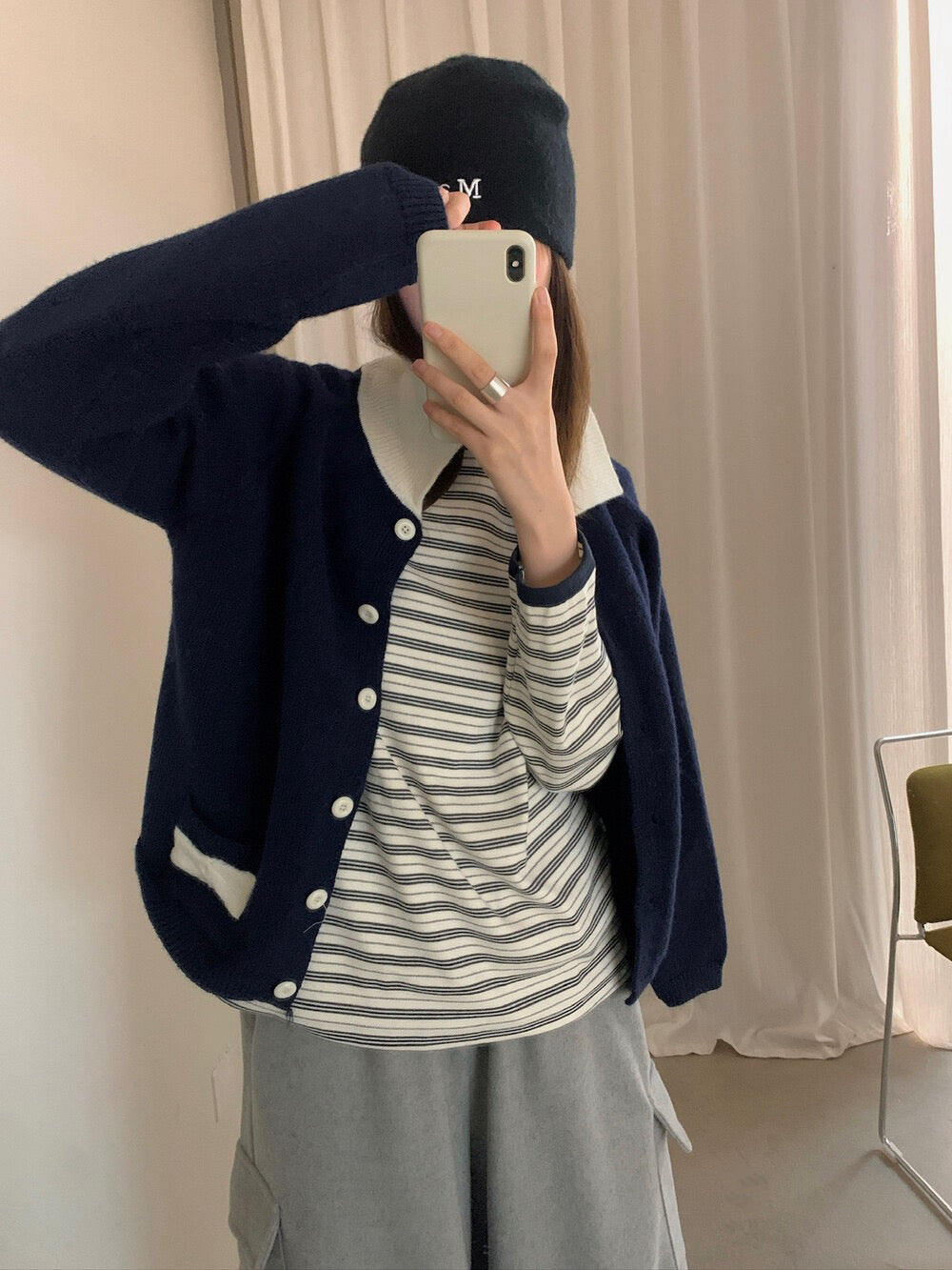 // 撞色領+蝴蝶結口袋翻領開胸CD