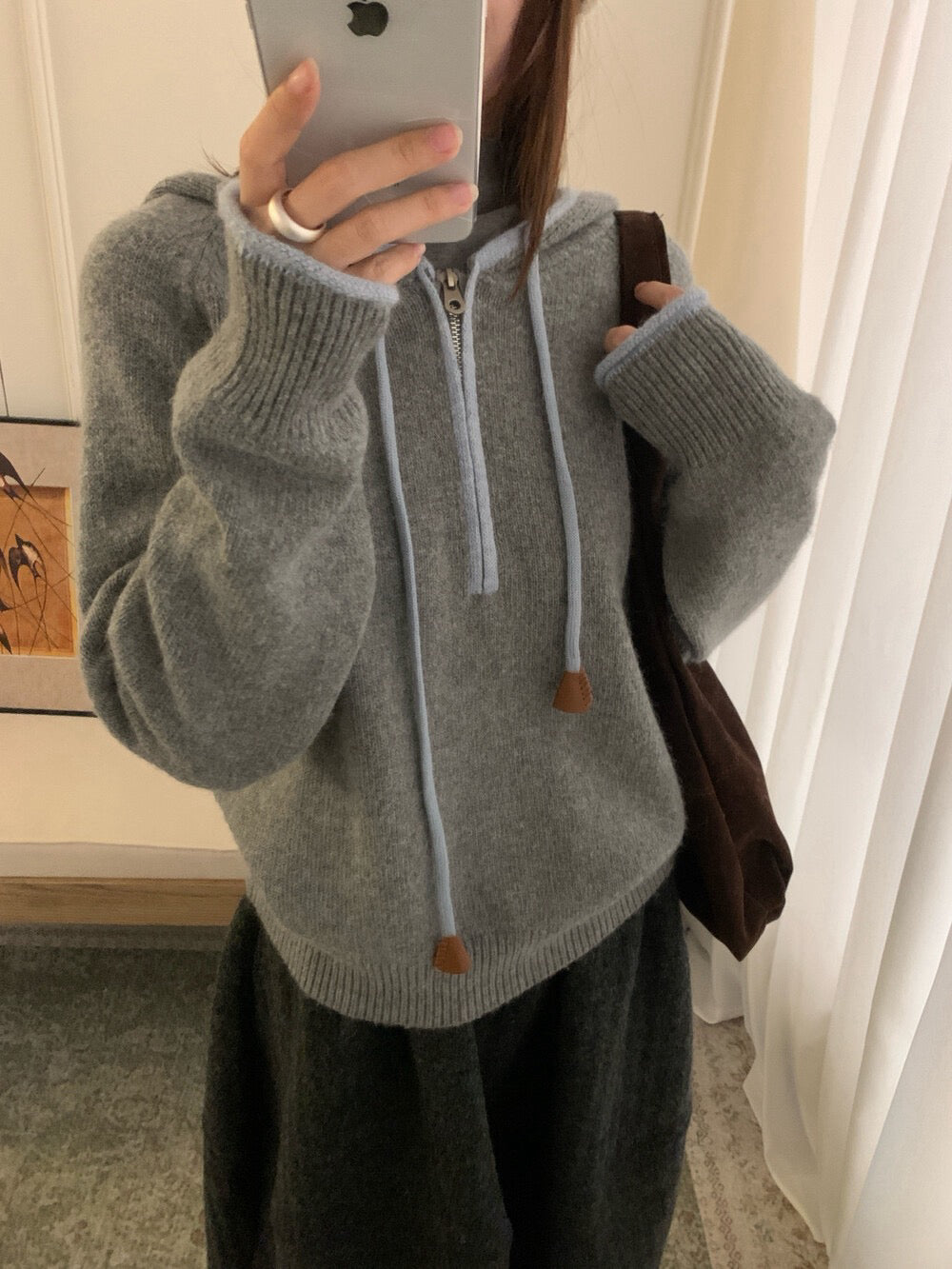 // 30%raccoon撞色邊連帽毛衣