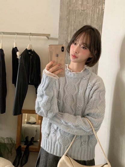 // 絕美蝴蝶結織紋麻花毛衣