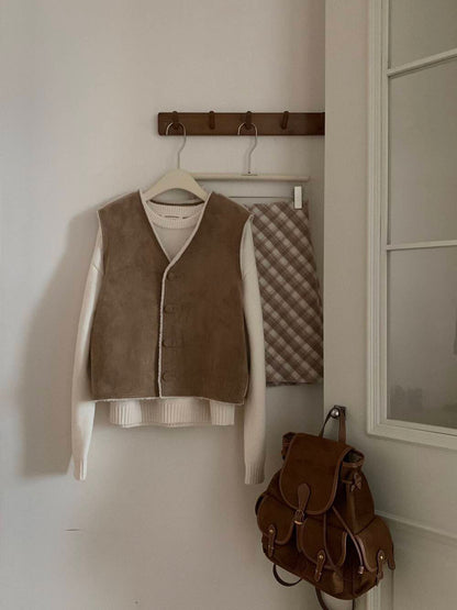 // 可前後雙面穿皮毛一體背心馬甲