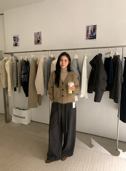 // 復古鈕扣邊拉絨V領CD