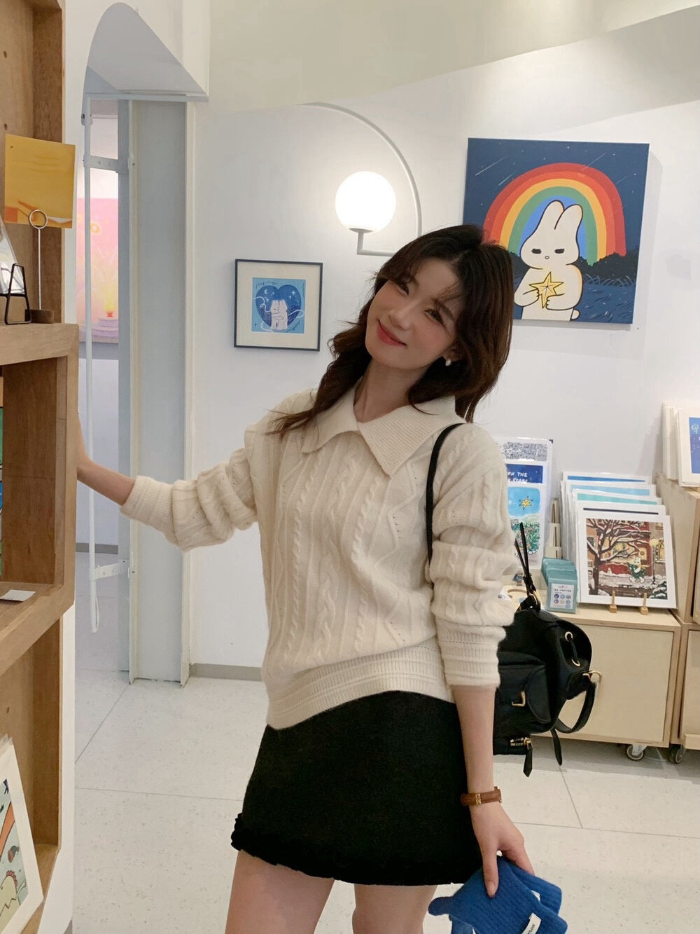 // 簡約麻花翻領毛衣