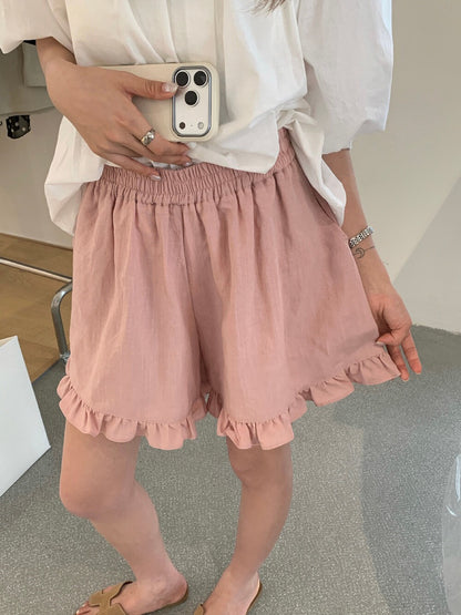 // 超舒服麻質花邊腳短褲