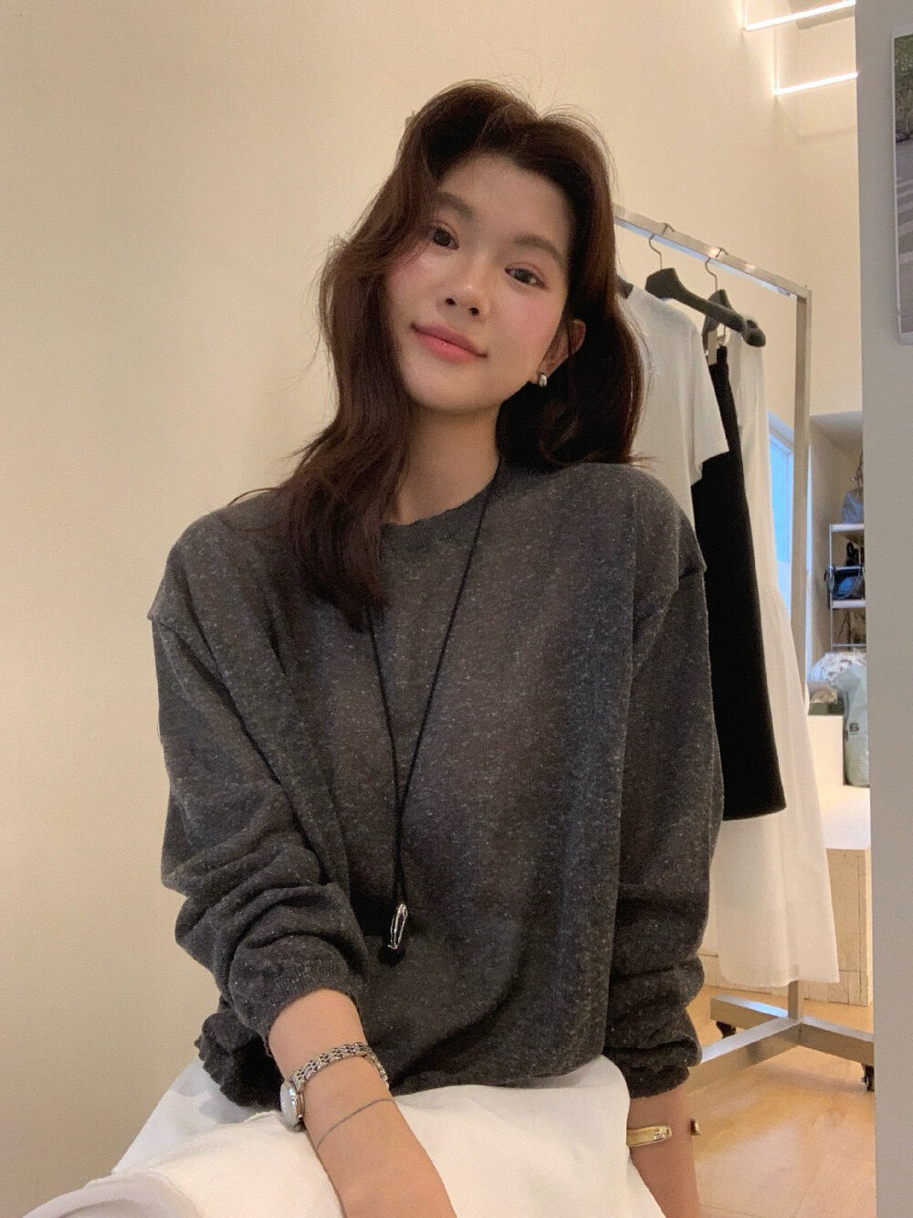 // 防曬混麻質薄款針織上衣