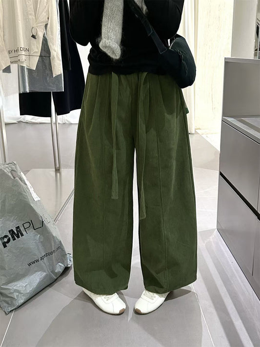 // 復古連腰帶燈芯絨褲