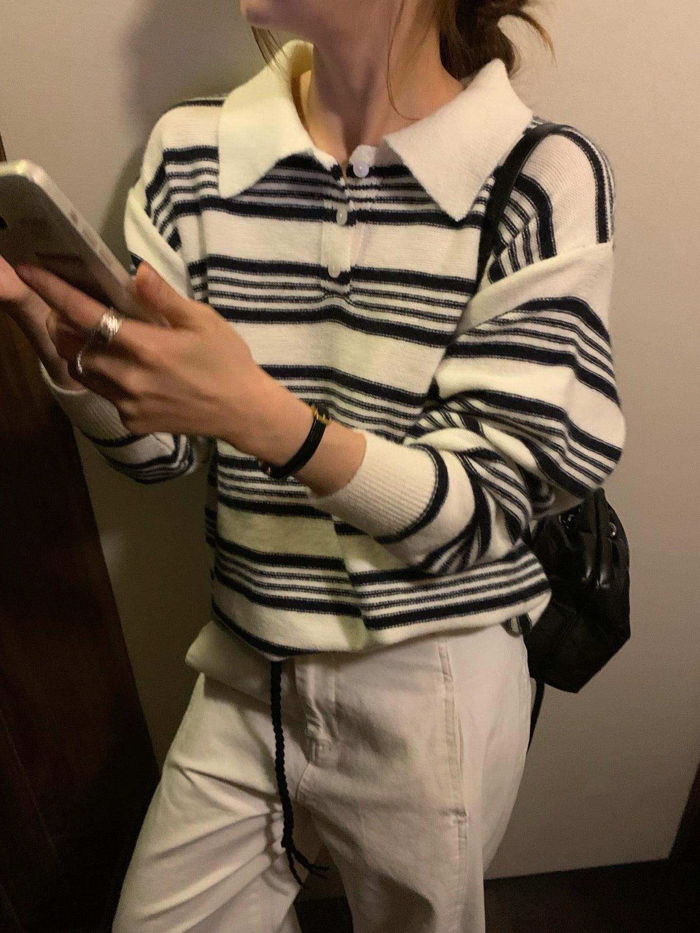 // 復古拼間翻領針織上衣