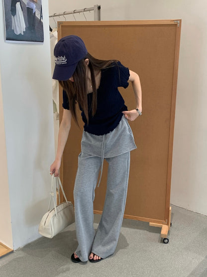 // 大U領顯瘦直紋木耳邊TEE