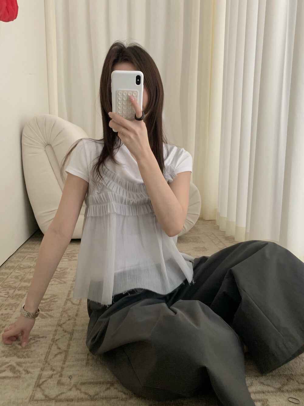 // 精緻壓褶邊lace小吊帶