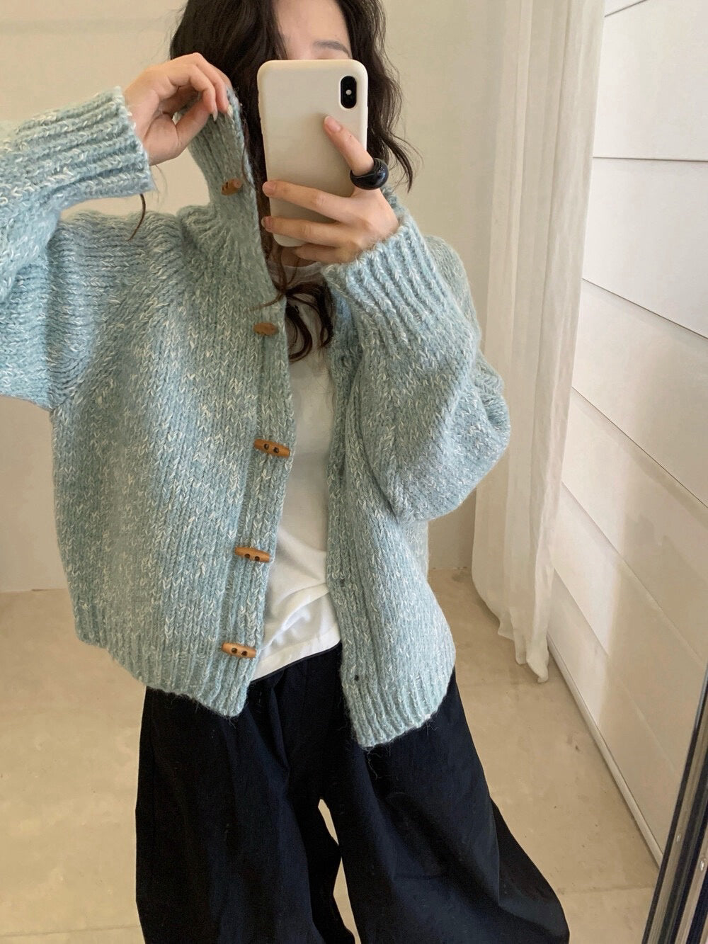 // 重工雜色線可立領牛角鈕CD