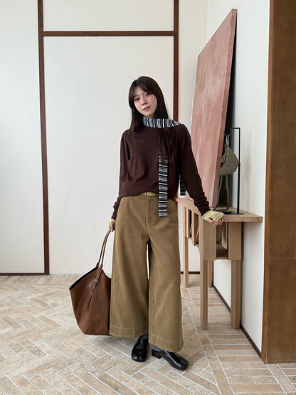 // 顯瘦版型燈芯絨直腳九分褲(連腰帶)