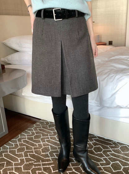 // 高級感雙層開叉五分毛呢裙