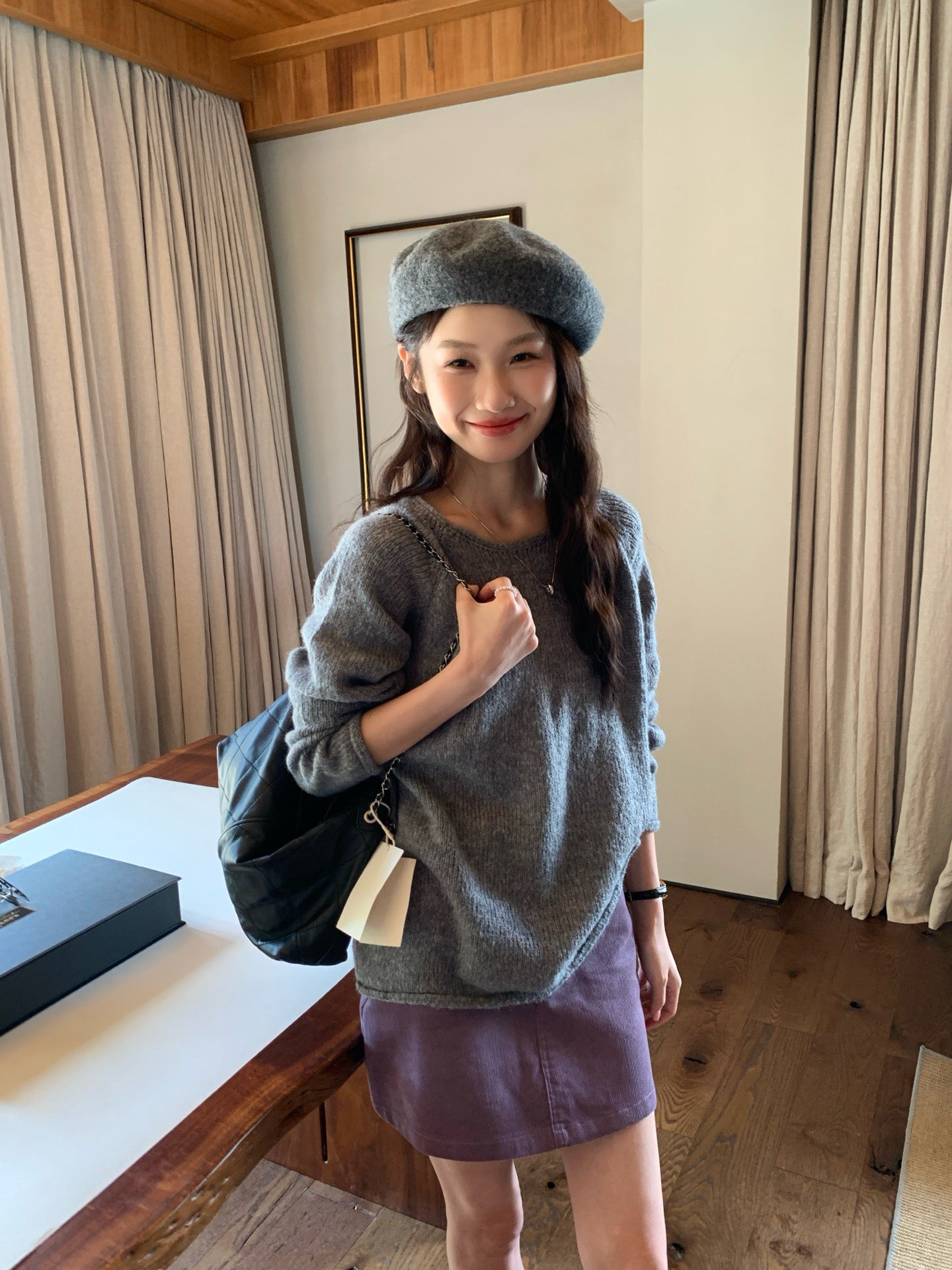 // 超美色系慵懶落肩針織上衣