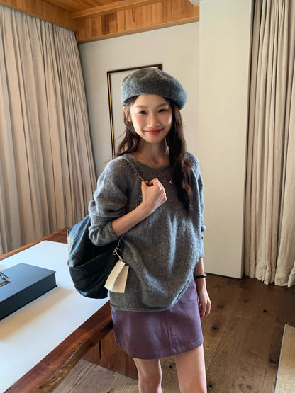 // 超美色系慵懶落肩針織上衣