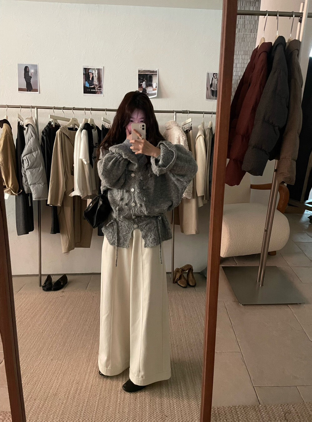 // 法式鈎花設計感抽繩V領立體裝飾CD