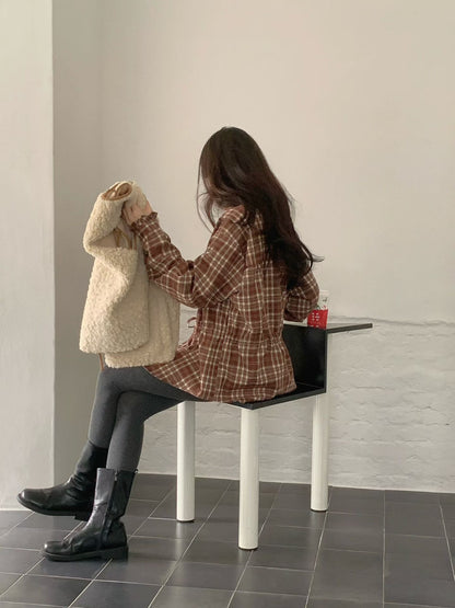 // 木耳邊可綁腰格紋BL