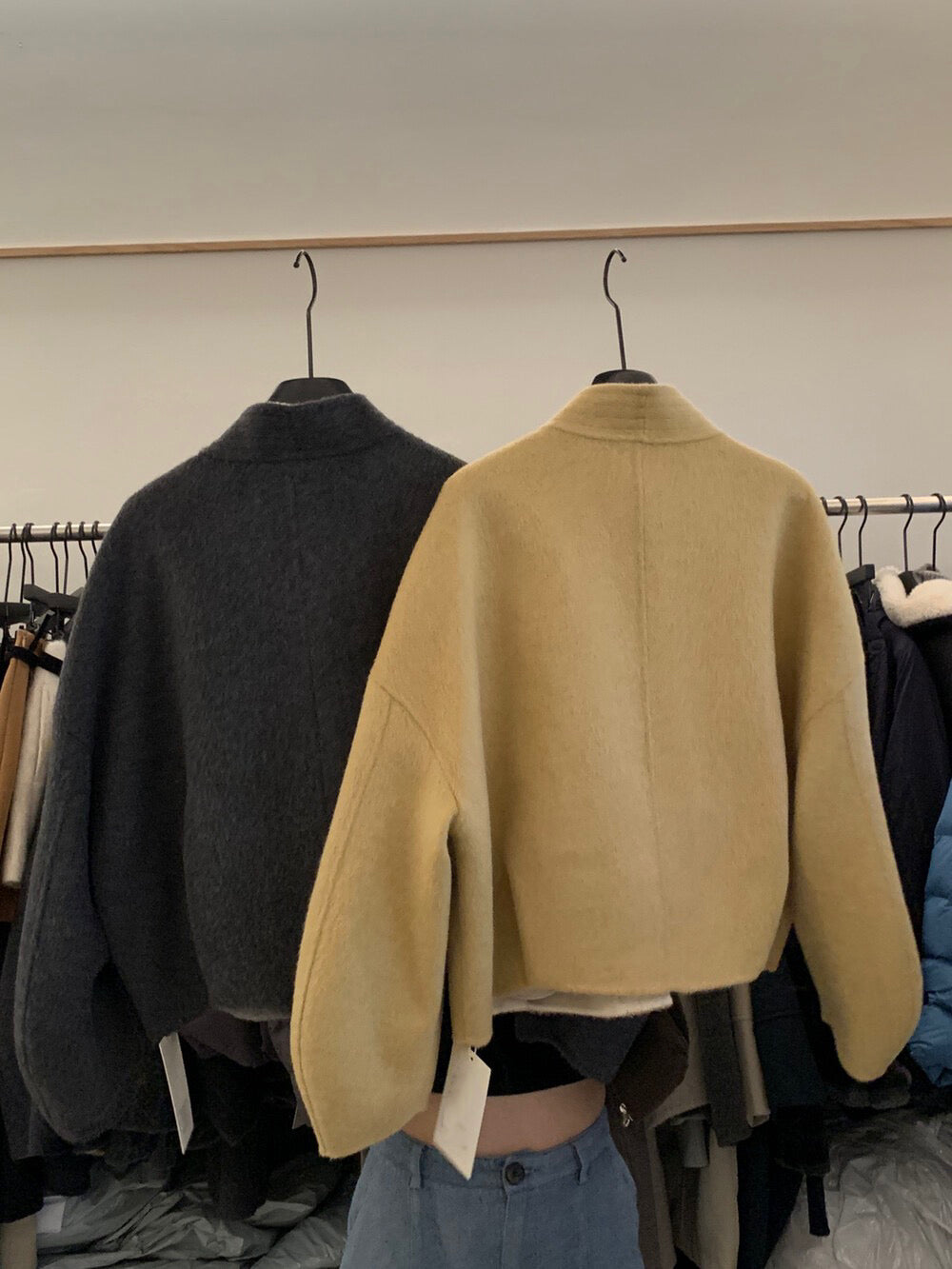 // 100%羊毛設計感假兩件手工外套