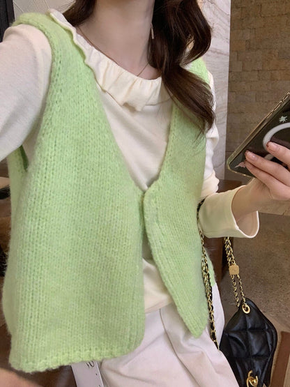// 馬卡龍色色V領針織背心