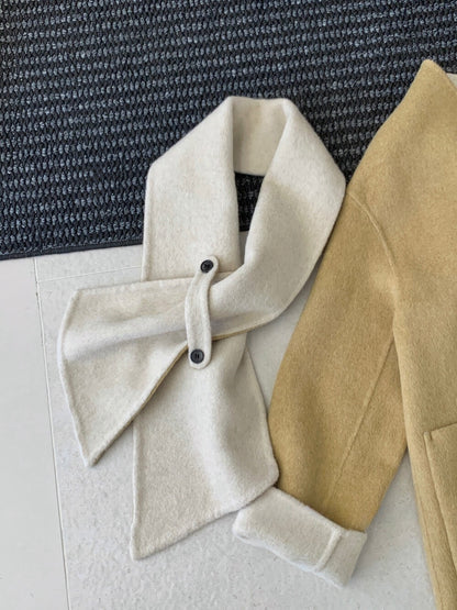 // 撞色內裡斜襟連頸巾100%羊毛雙面手工外套