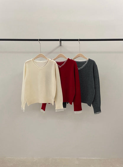 // 100%綿羊毛拼珍珠lace邊NT