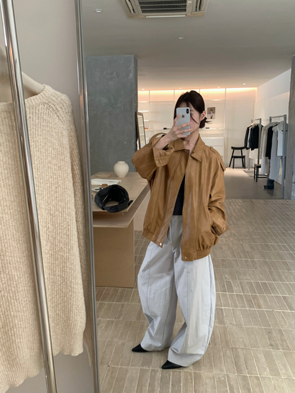 // 復古帥氣彷皮機車外套