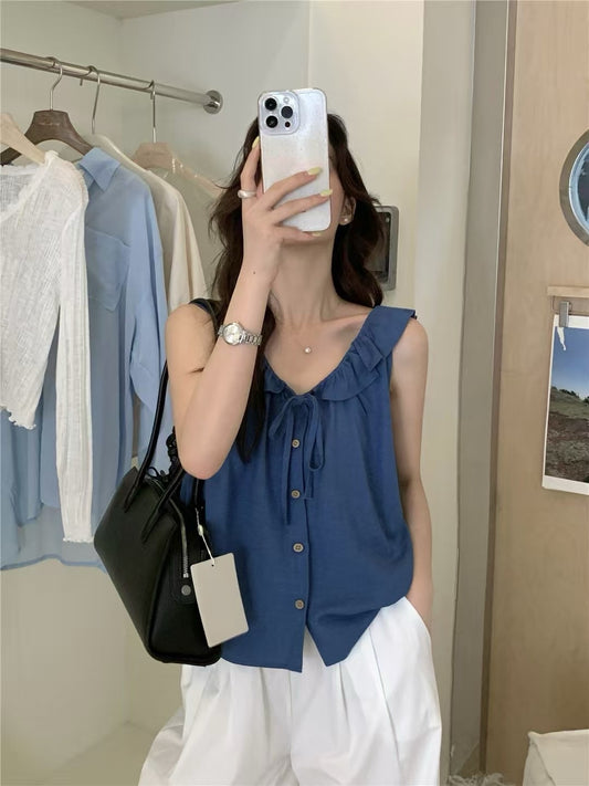 // 垂感荷葉領清涼背心