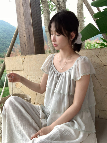 B34 / 超美層層蛋糕lace邊小飛袖BL