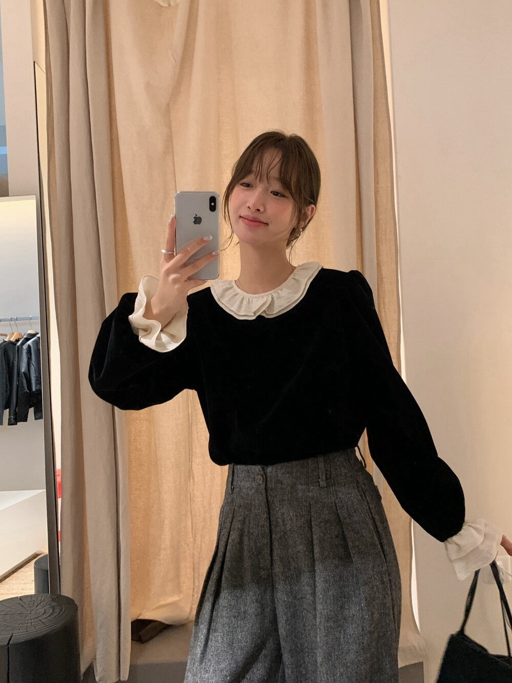 // 拼接荷葉花邊後綁帶絲絨BL