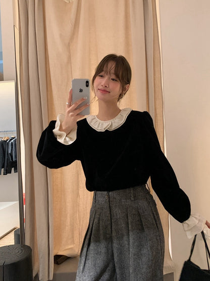 // 拼接荷葉花邊後綁帶絲絨BL