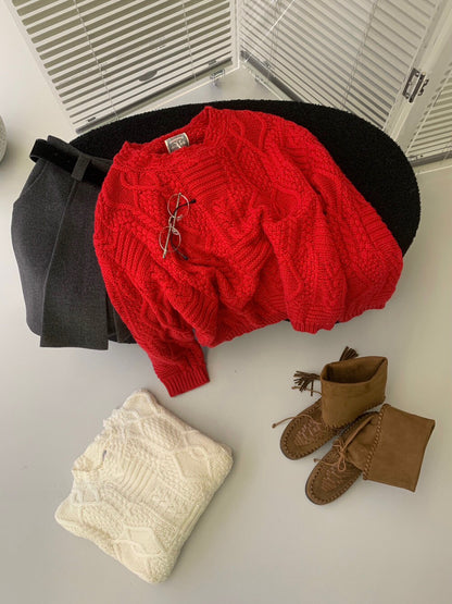 // 35%wool麻花紋慵懶毛衣