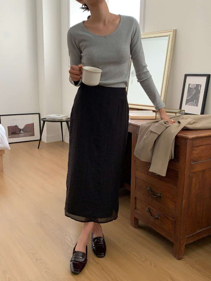 // 雙層lace後開叉連腰繩SK