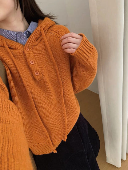 // 顏色超美鈕扣連帽毛衣