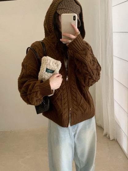 // 重工麻花上下拉鍊連帽CD