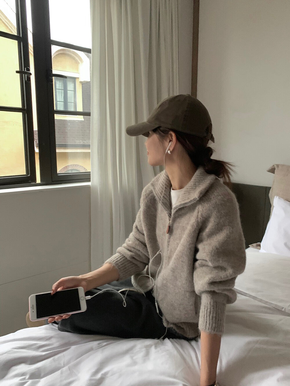 // 慵懶高級感上下拉鍊可立領口袋CD