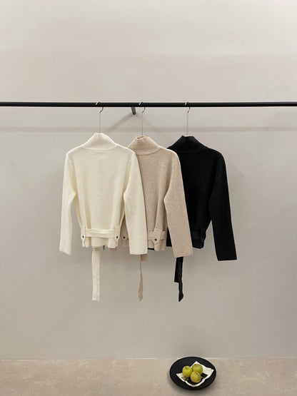 // 立領綁腰帶針織CD