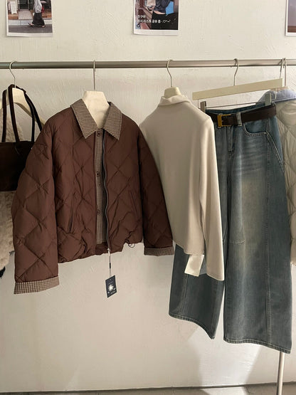 // 特別款菱格90%duck down拼接假兩件外套