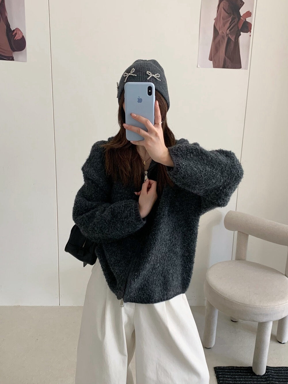 // 慵懶連帽肌理感拉鍊CD