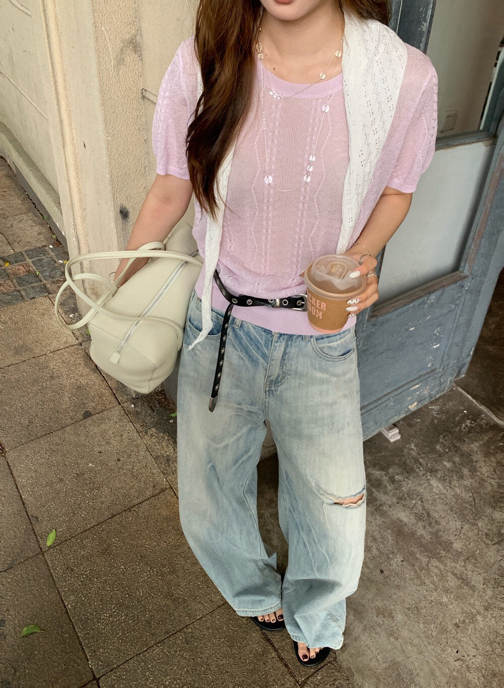 // 冰絲麻細麻花紋短袖NT