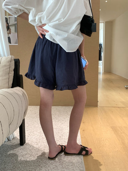 // 超舒服麻質花邊腳短褲