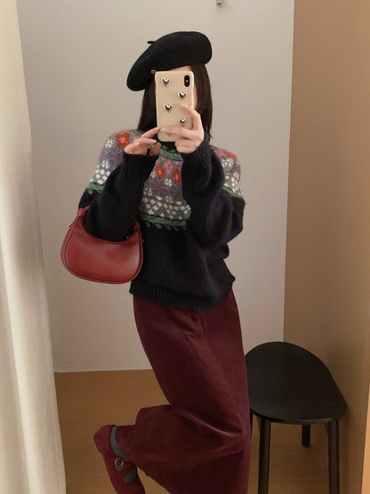 // 配色超美的復古圖案毛衣