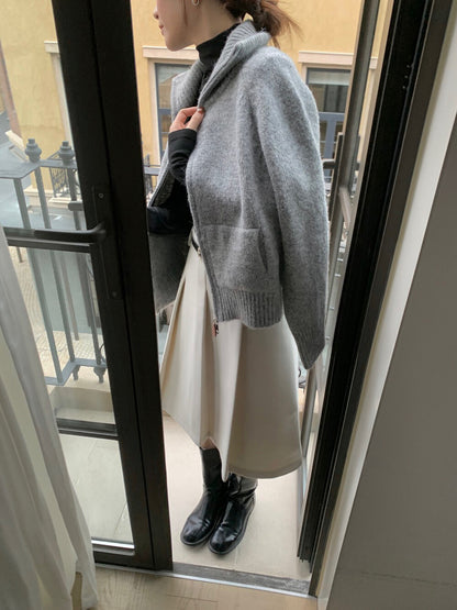 // 慵懶高級感上下拉鍊可立領口袋CD