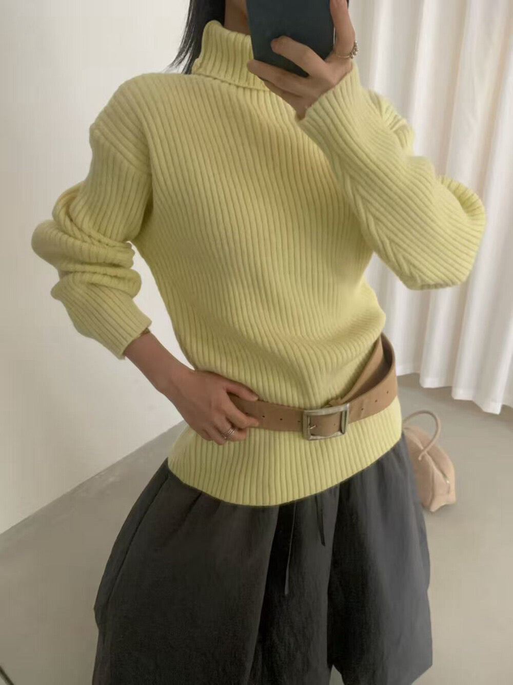 // 高領直坑紋親膚毛衣