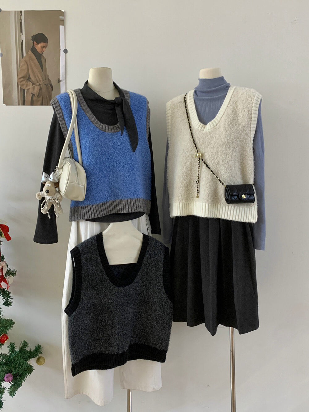 // 圈圈毛撞色邊針織背心