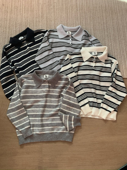 // 復古拼間翻領針織上衣