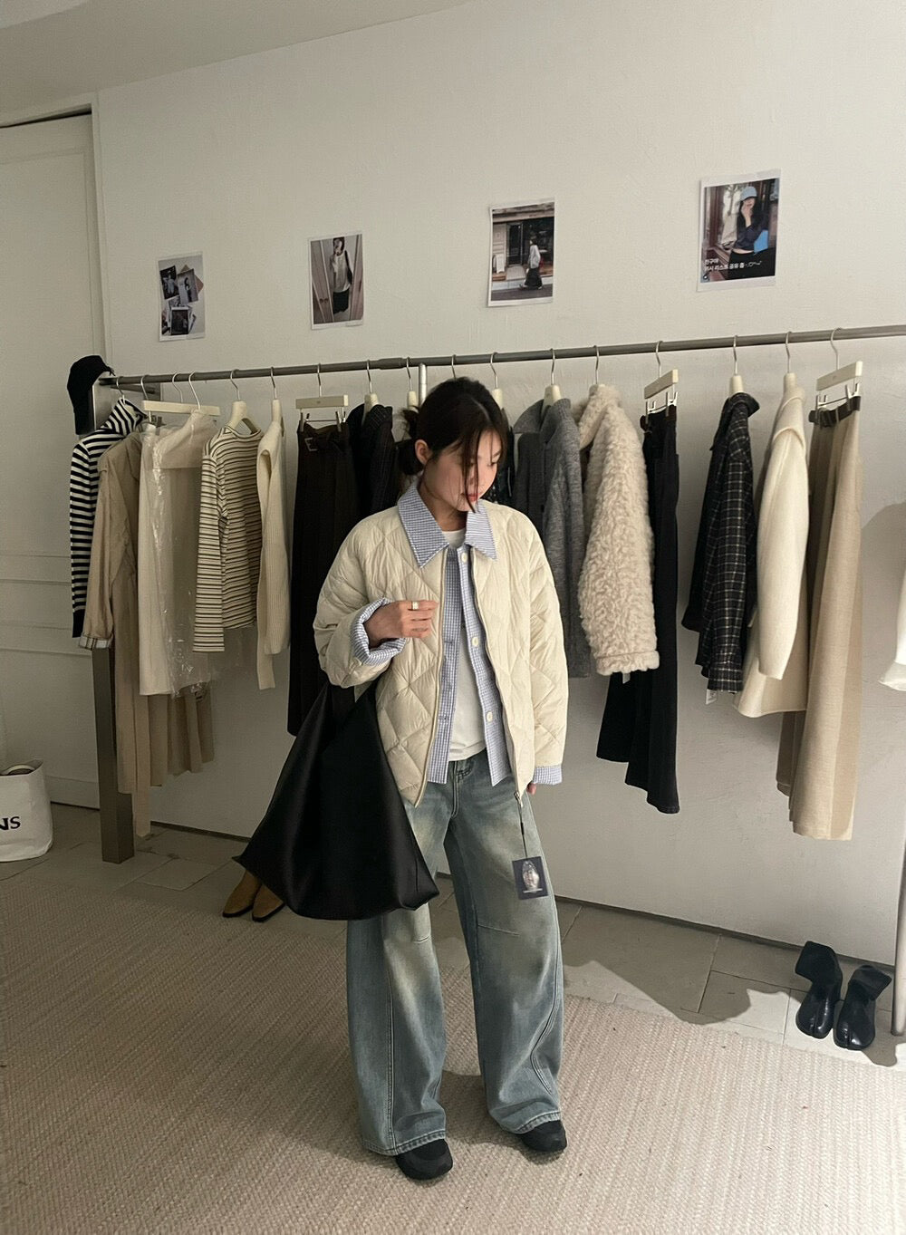 // 特別款菱格90%duck down拼接假兩件外套