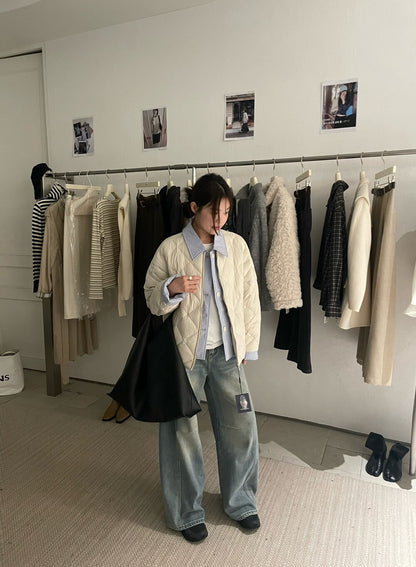 // 特別款菱格90%duck down拼接假兩件外套