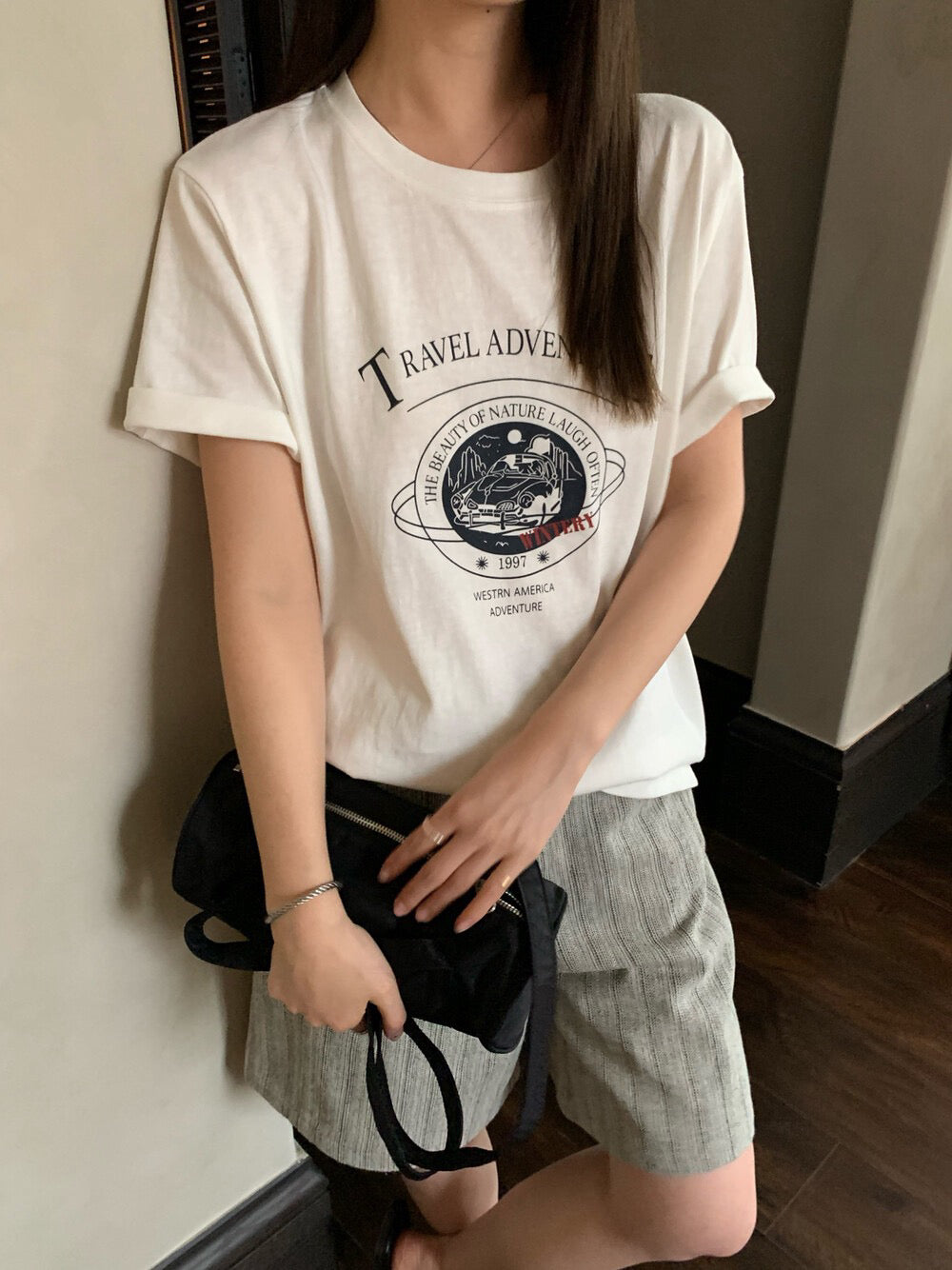 // 竹節棉肌理感直紋短褲